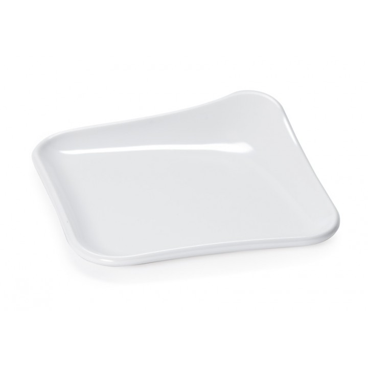 4'' Square Plate w/ One Raised Corner, White, Melamine  - 48/Case