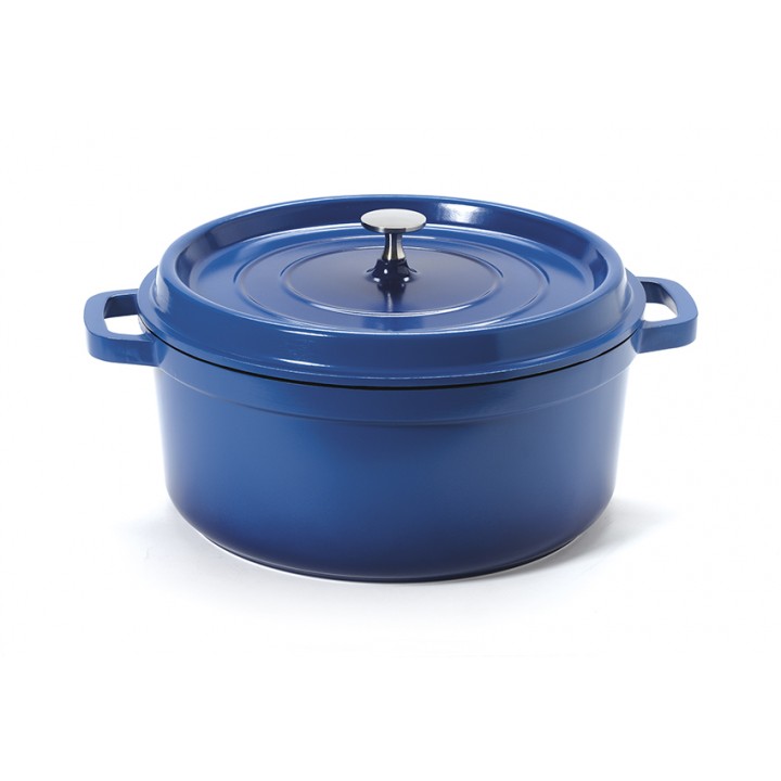 6.5 qt. Induction Ready Round Dutch Oven w/ Lid, Cobalt Blue with Black Interior, Cast Alum  - 1/Case