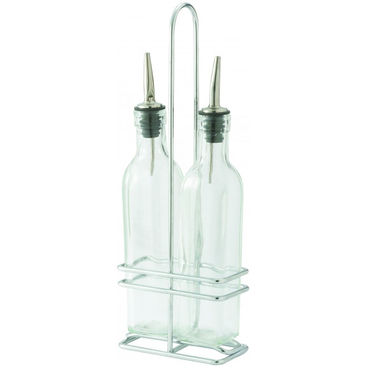 8 Oz. Oil/Vinegar Cruet Two Bottles Set W/Rack - 12/Case