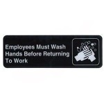 3" x 9" Employee Must Wash Hands..., Information Sign, Black - 12/Case