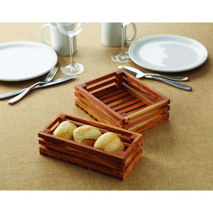 Olive Wood Bread Crate, Large 8 Lx6 Wx2-3/8 H - 6/Case