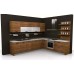 Particle board kitchen unit with timber shelving.