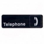 3" x 9" Telephone, Information Sign, Black - 12/Case
