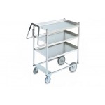 3-Shelf— Ergonomic Heavy-Duty Stainless Steel Cart with Raised Lower Shelf. Height between shelves lover 22.5 cm, 19.9 cm upper