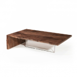 Edge coffee table. Raintree. Clear finish. Stainless steel base. 700x1200x400 mm