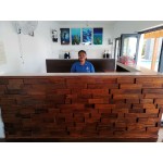 Feature wall panels. Mahogany in teak stain.