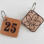 Wooden key tag with laser engraving, PLY, rings not included